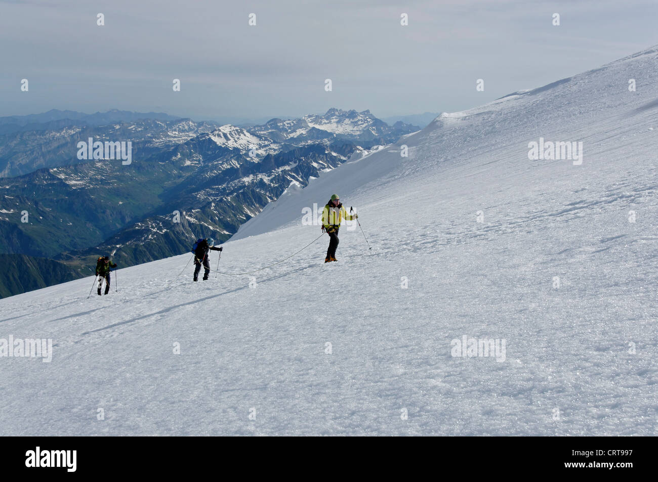 Alpine climbers on the Dome du Gouter Mont Blanc Stock Photo