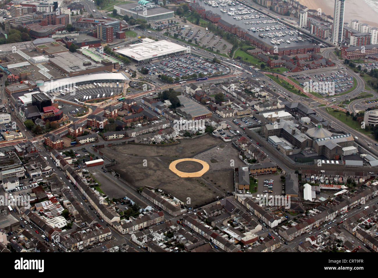 Aerial view of where the Vetch Field used to be in Swansea City centre