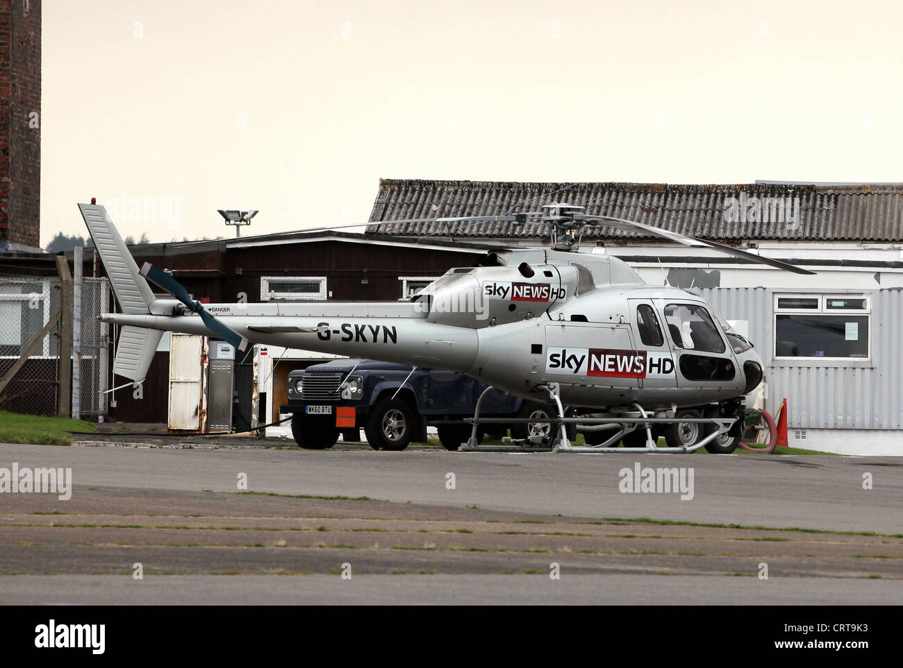 The Sky News HD helicopter at Swansea airport in Fairwood, south Wales Stock Photo