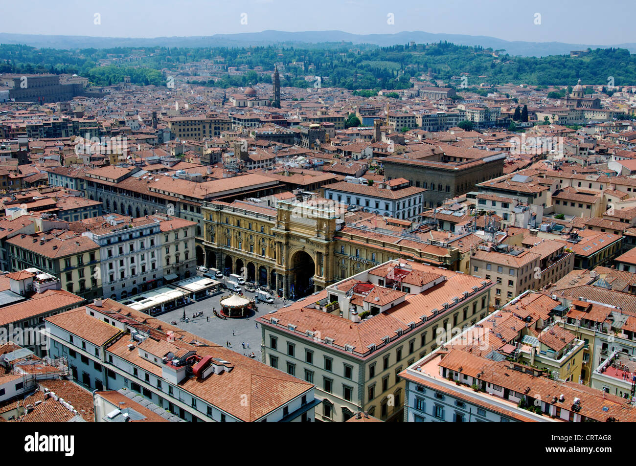 Birds-eye view Piazza della Republica Florence Italy Stock Photo