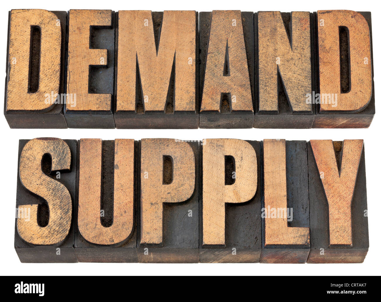demand and supply words - isolated text in vintage letterpress wood type Stock Photo