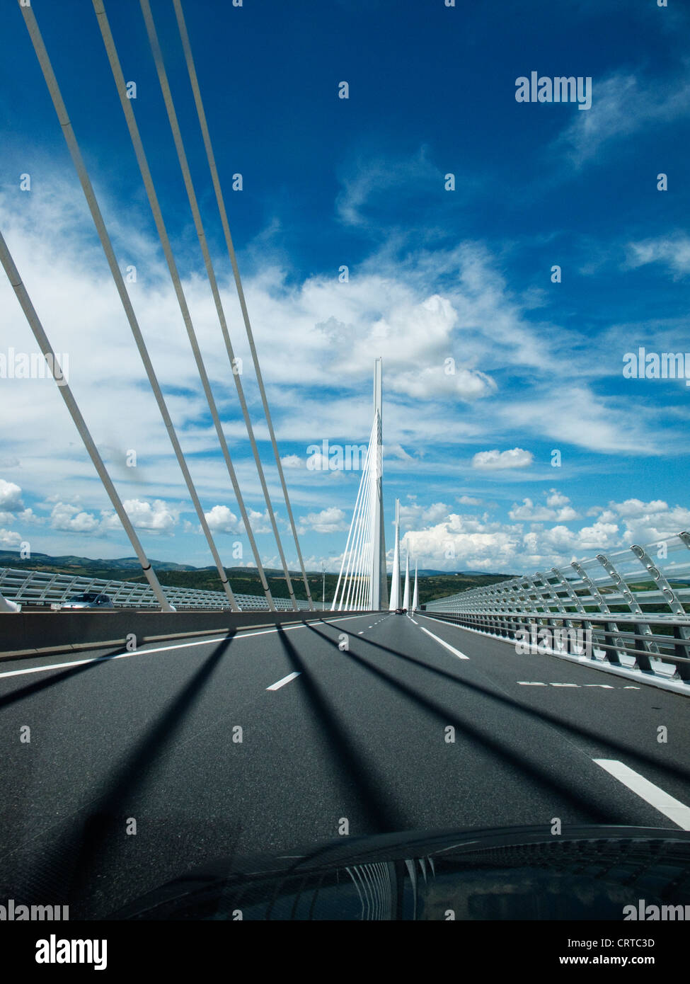 Crossing the Millau bridge in a car, the worlds tallest bridge in southern France Stock Photo