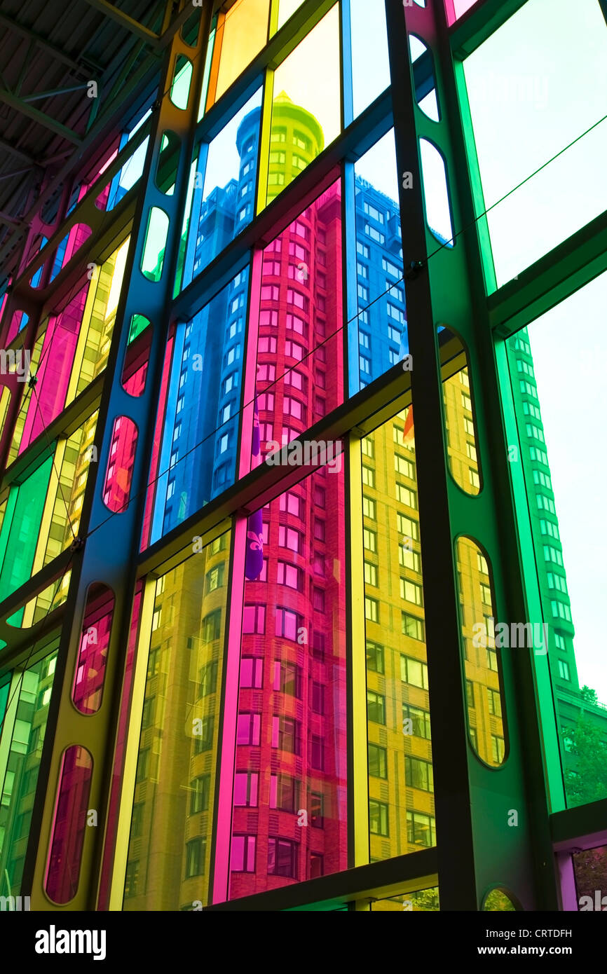 Colourful stained glass windows in the Palais des congres de Montreal