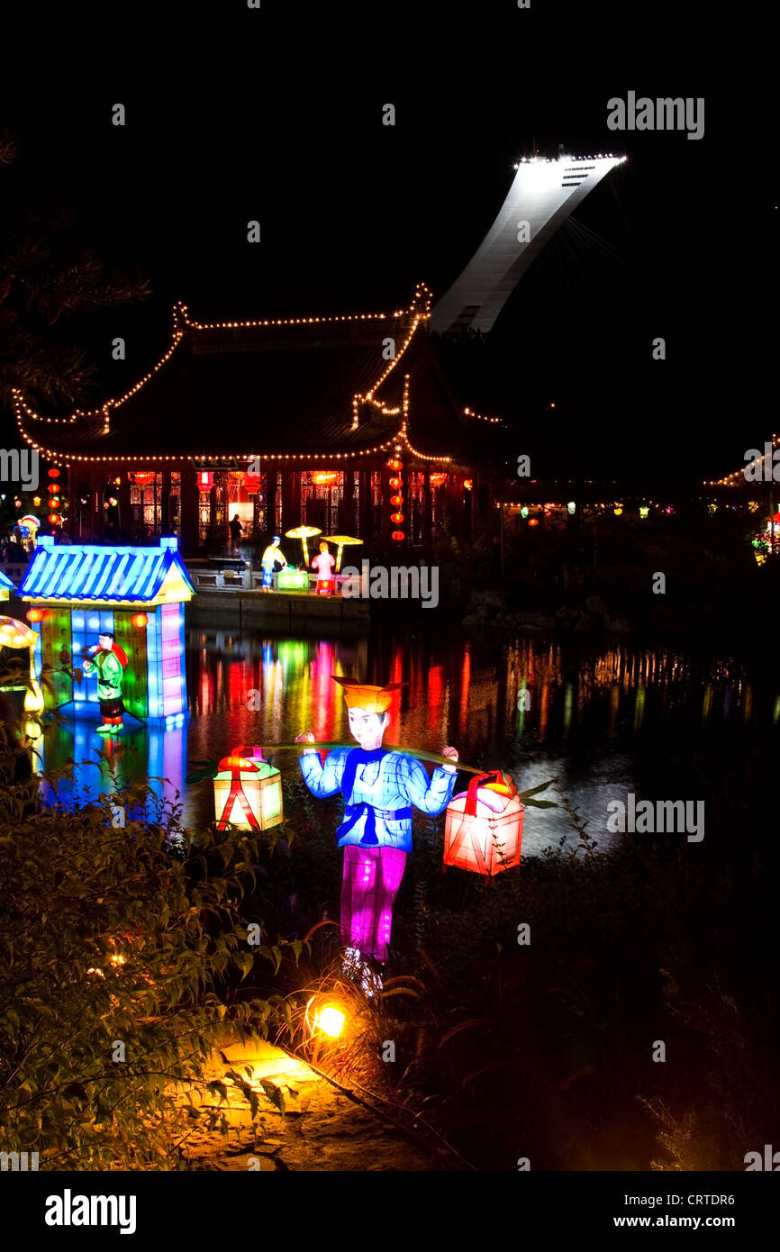 The magic of lanterns at the Chinese Garden of Montreal botanical garden, Quebec Stock Photo