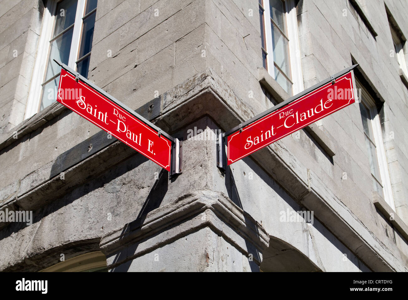 Street signs in Old Montreal, Quebec Stock Photo