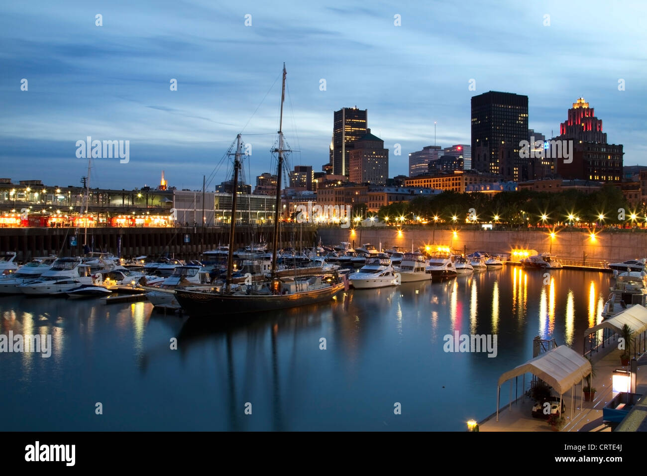Downtown Montreal at dusk as seen from the old port, Quebec Stock Photo
