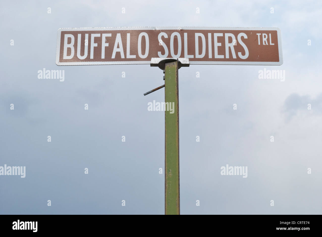 The street sign captures what Fort Stanton is famous for. Stock Photo