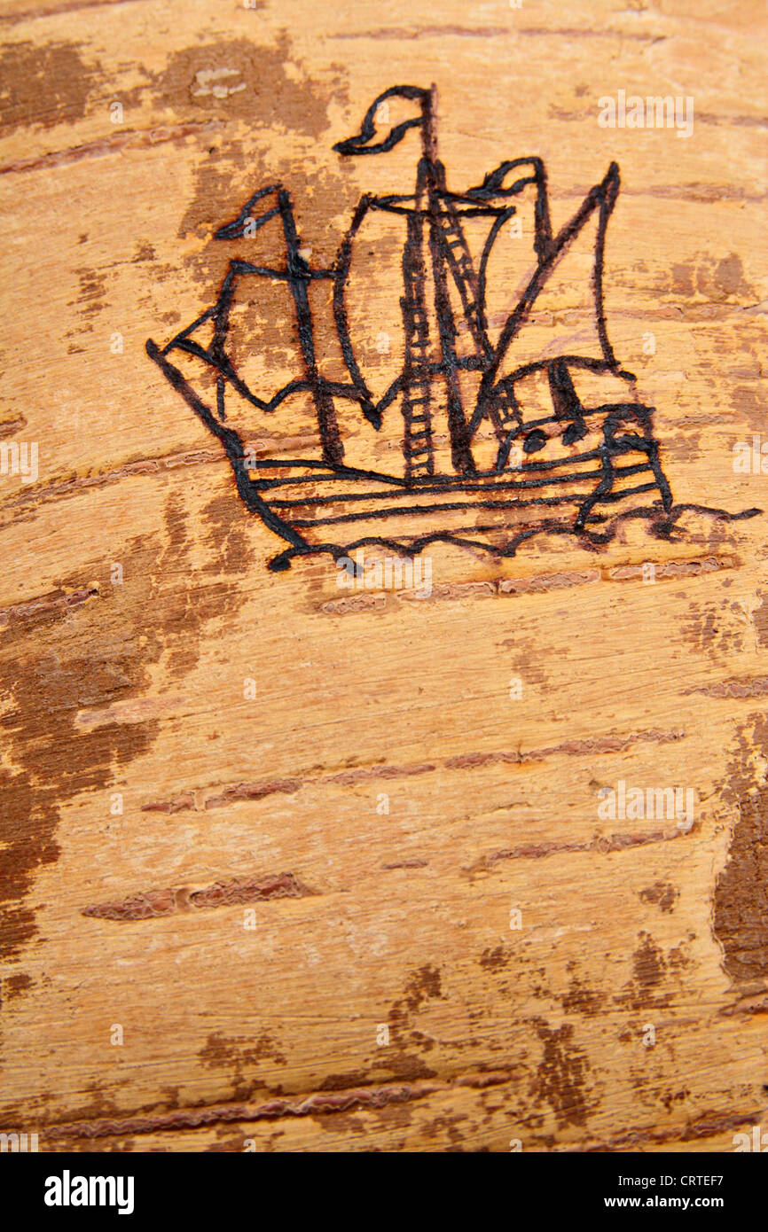 Picture of ancient sailing ship on a birch bark Stock Photo Alamy