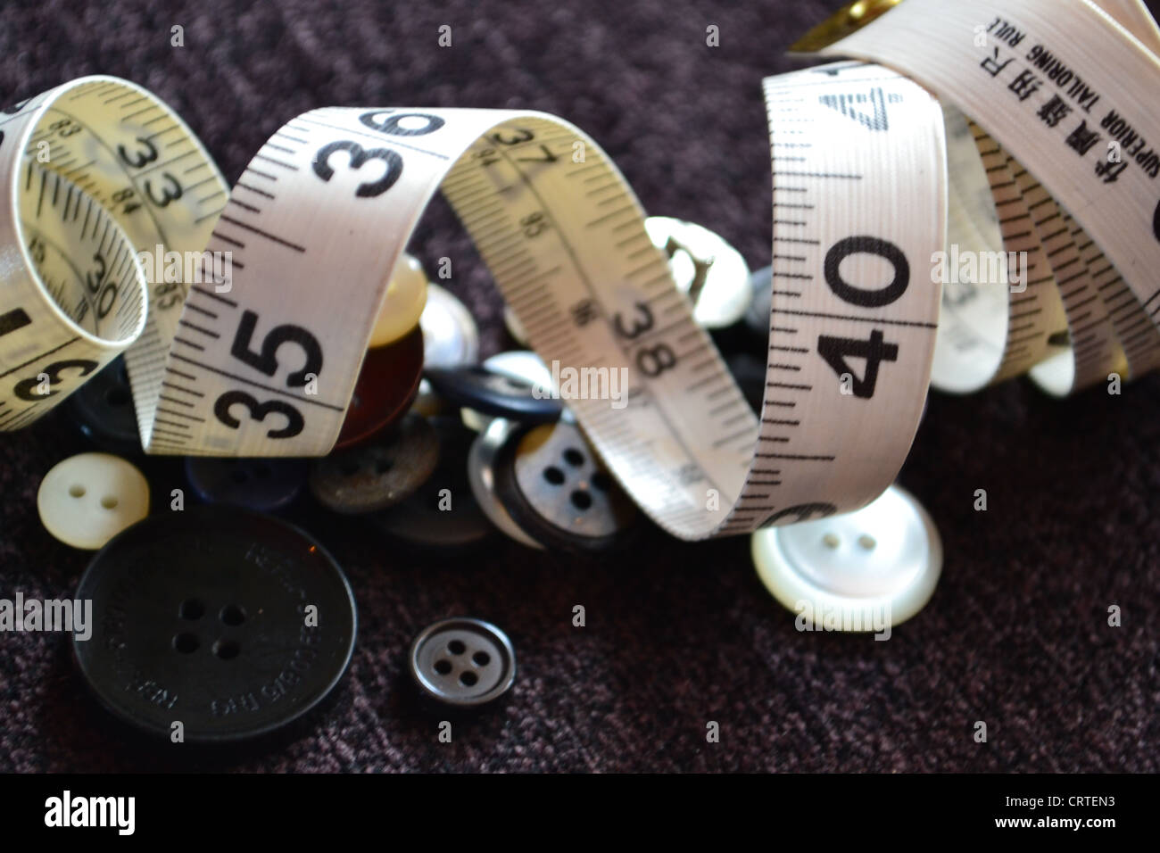 Tape measure and Buttons. Stock Photo