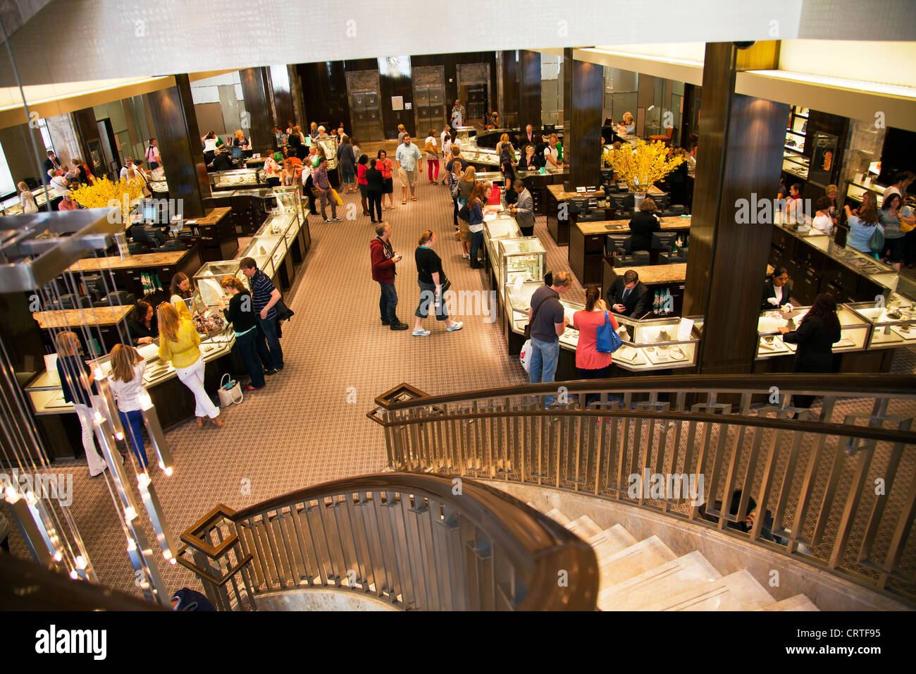 Inside the iconic Tiffany & Co Jewelry Store in New York City Fifth Avenue  looking down the spiral staircase to shop floor Stock Photo - Alamy