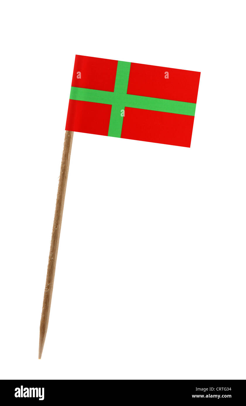 Tooth pick wit a small paper flag of Bornholm Stock Photo