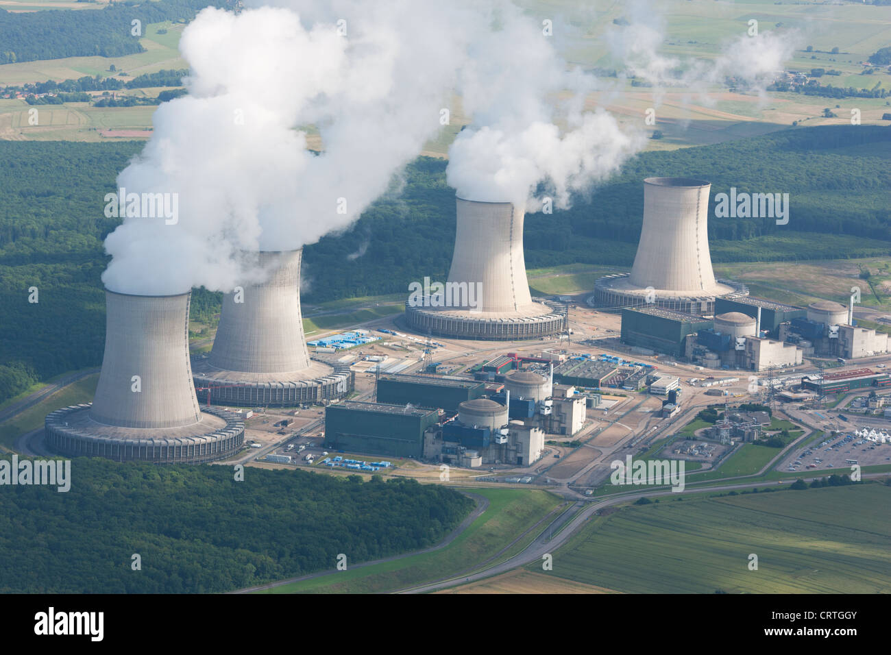 AERIAL VIEW. Cattenom Nuclear Power Plant. Near Thionville, Moselle, Lorraine, Grand Est, France. Stock Photo