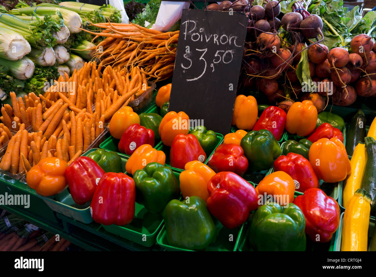 Fresh vegetables at Jean Talon Market. Montreal, Quebec, Canada. Stock Photo