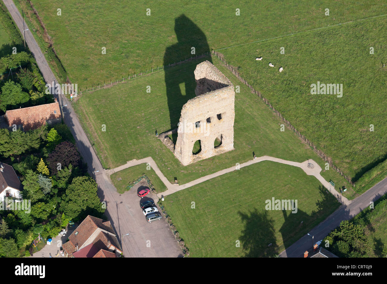 AERIAL VIEW. Janus Temple, a Gallo-Roman ruin in Autun. Saône-et-Loire, Bourgogne-Franche-Comté, France. Stock Photo