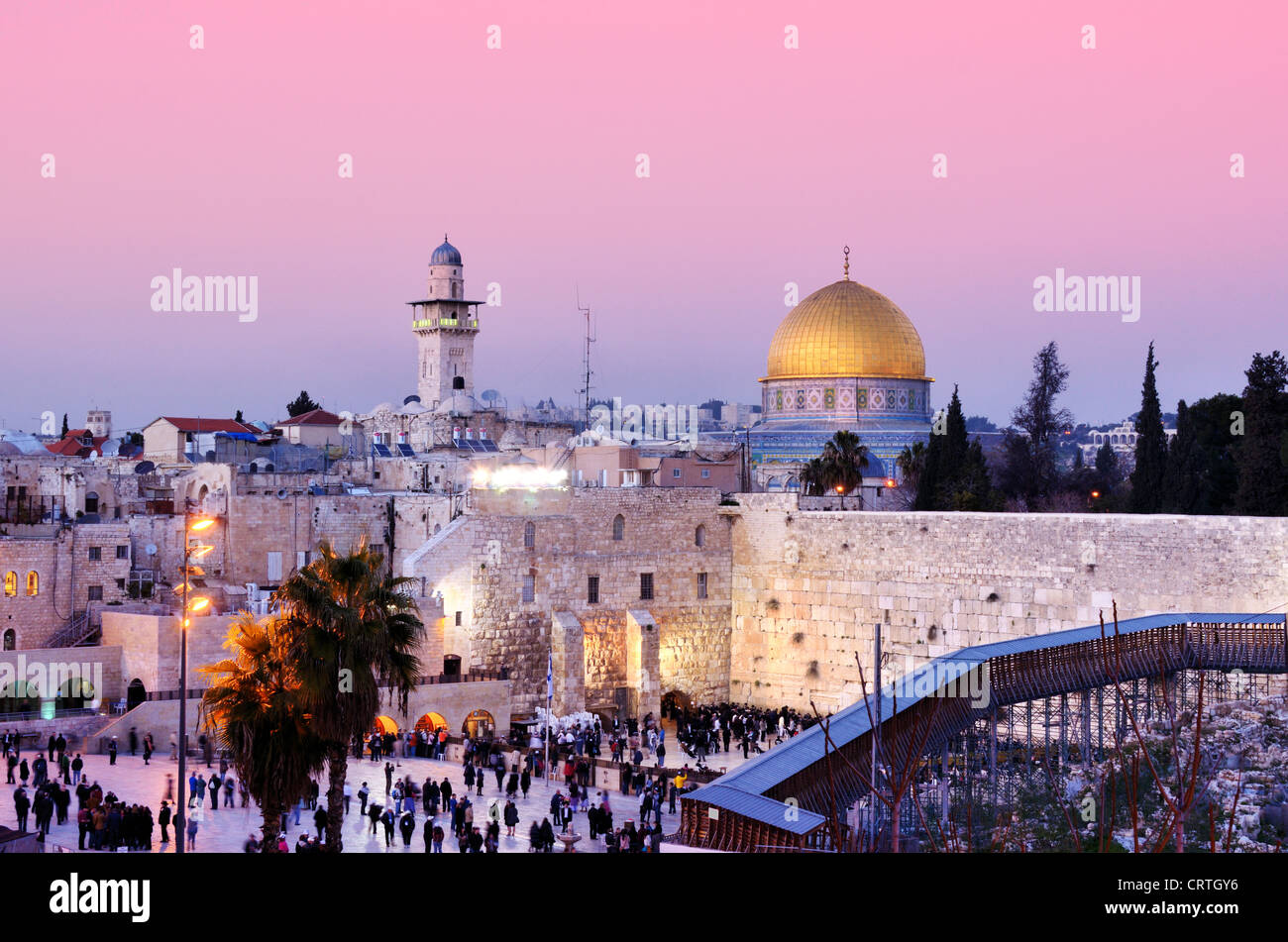 Dome of the Rock and Western Wall in Jerusalem, Israel Stock Photo