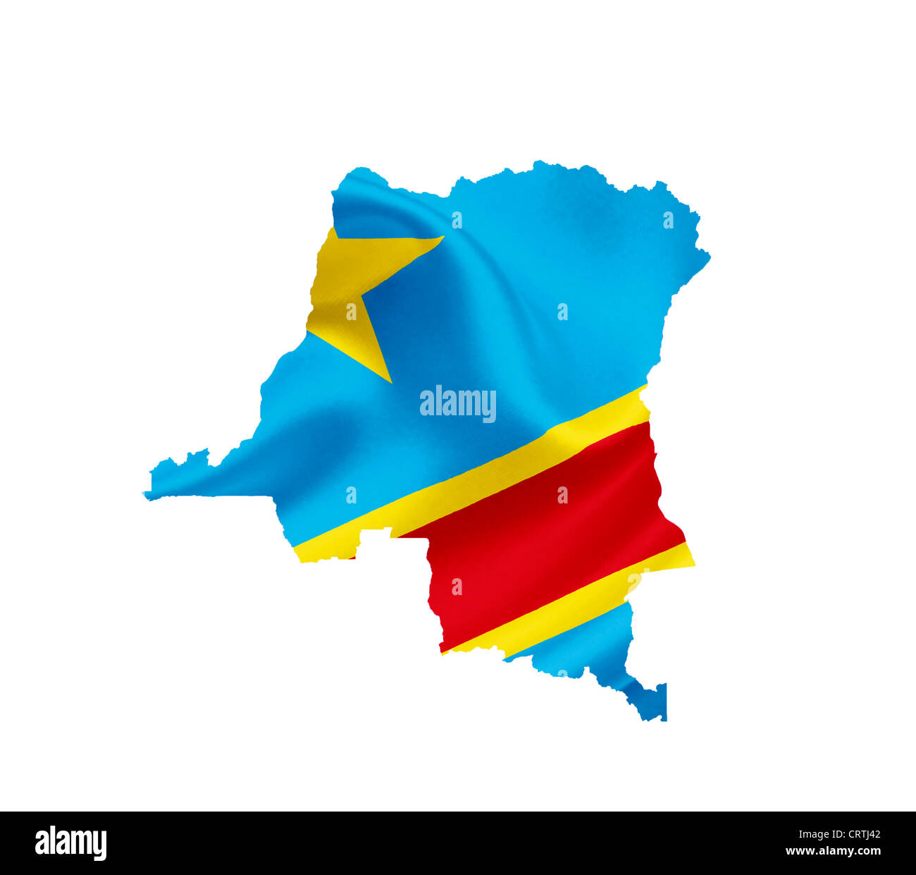 Map of Democratic Republic of Congo with waving flag isolated on white Stock Photo
