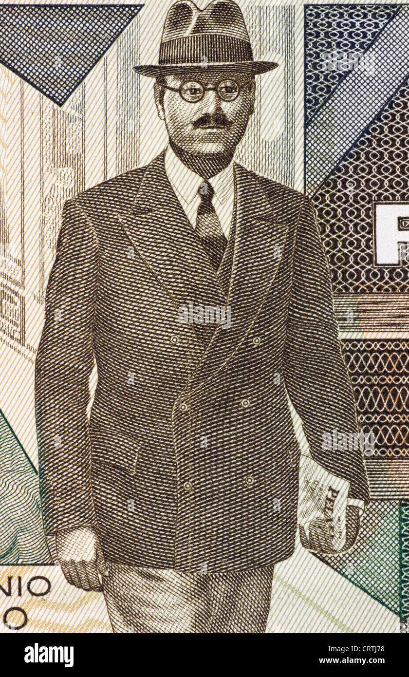Antonio Sergio (1883-1969) on 5000 Escudos 1985 Banknote from Portugal. Stock Photo