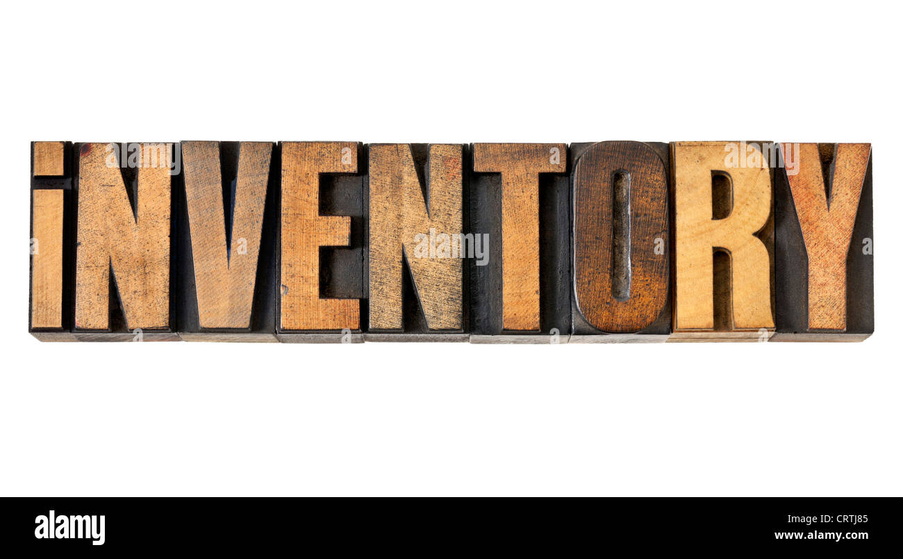 inventory word - isolated text in vintage letterpress wood type Stock Photo