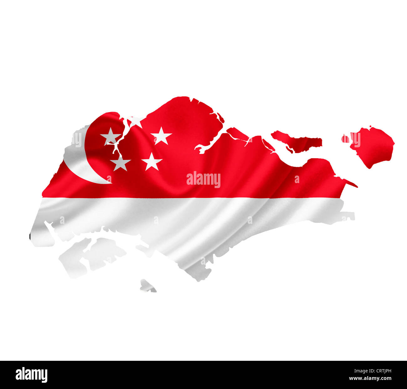 Map of Singapore with waving flag isolated on white Stock Photo