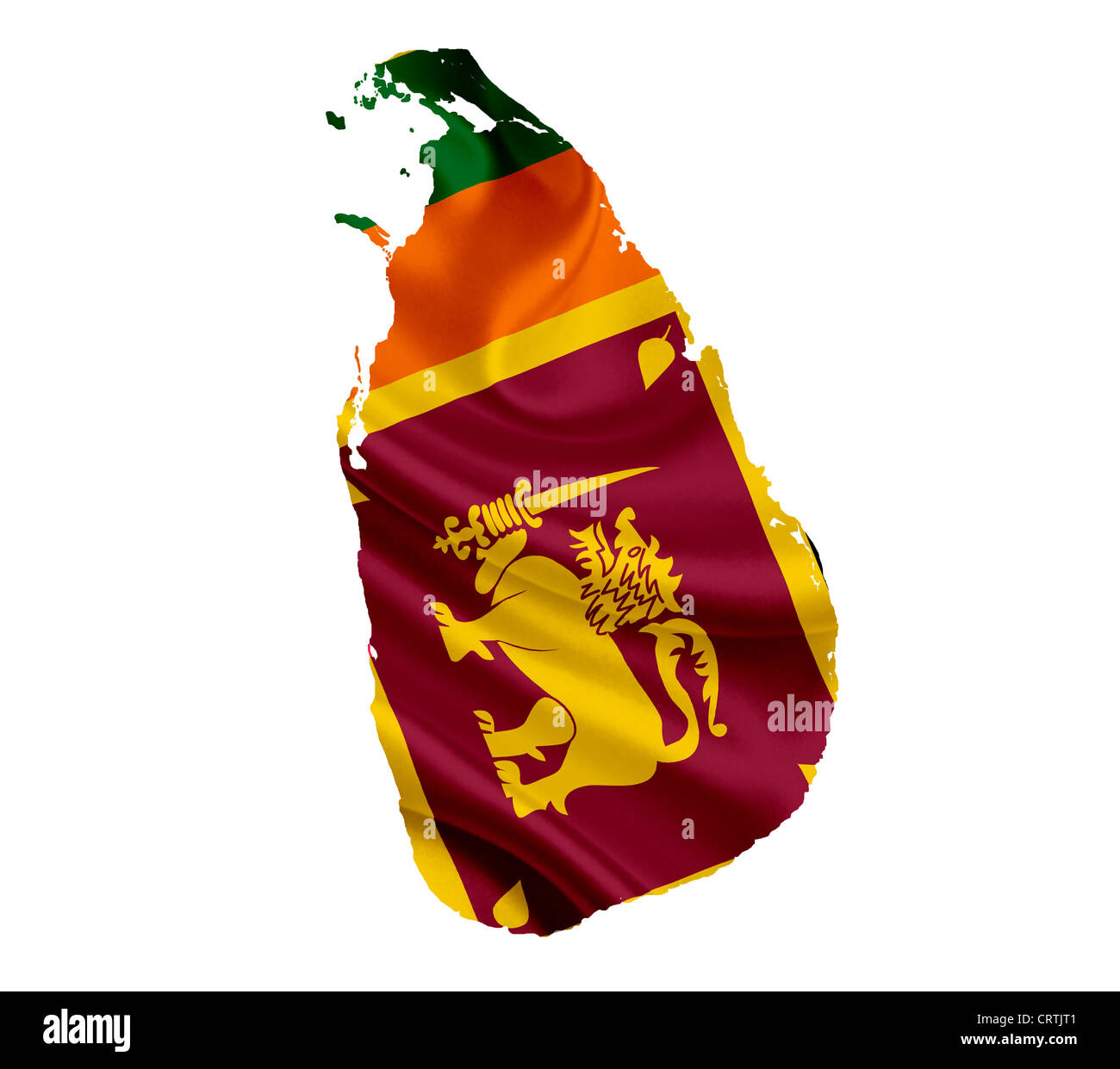 Map of Sri Lanka with waving flag isolated on white Stock Photo