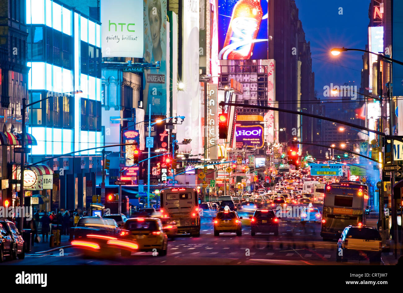 Times Square New York Streets at Night Traffic Manhattan Stock Photo