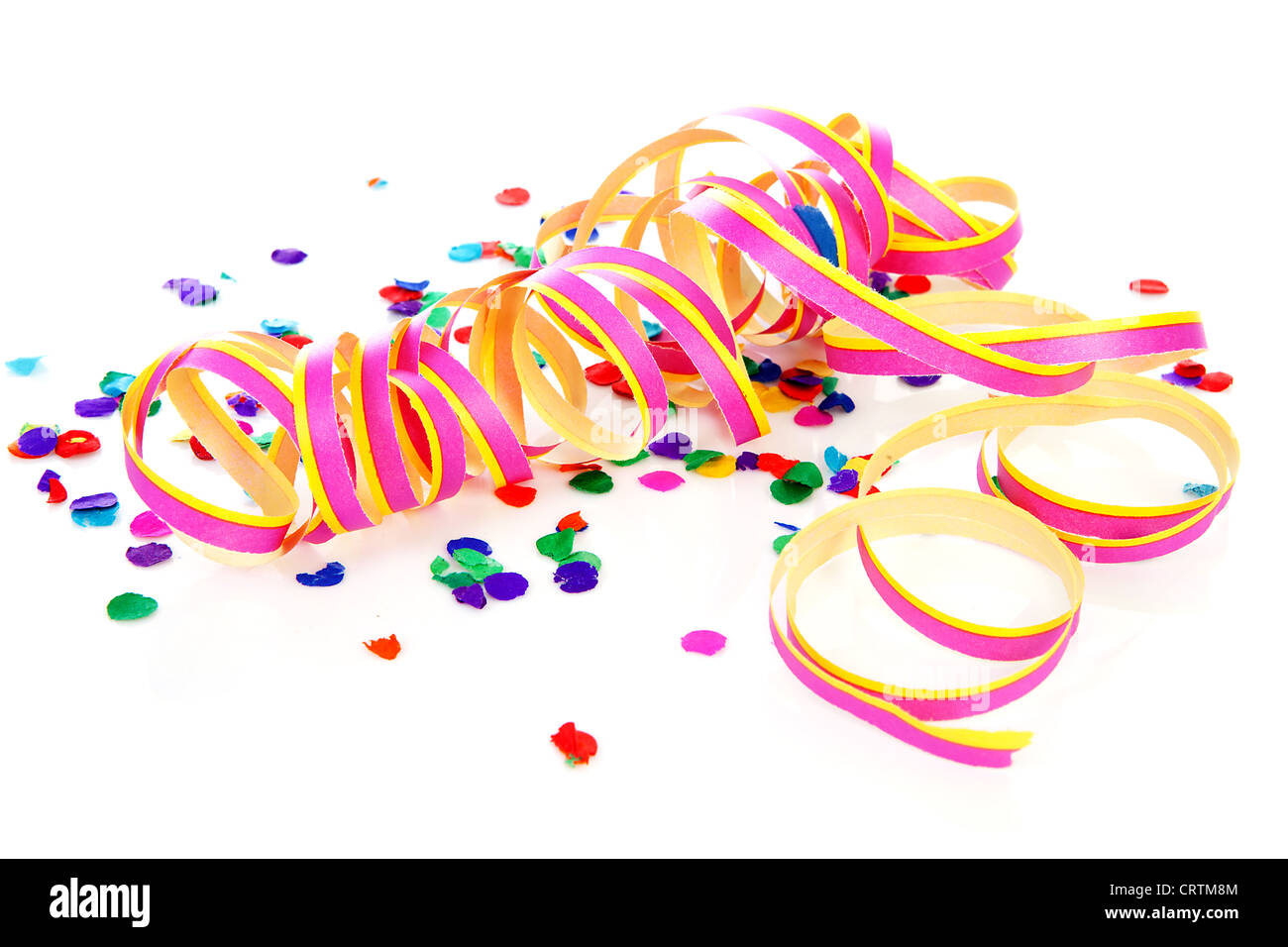 Colorful confetti and party streamer over white background Stock Photo ...