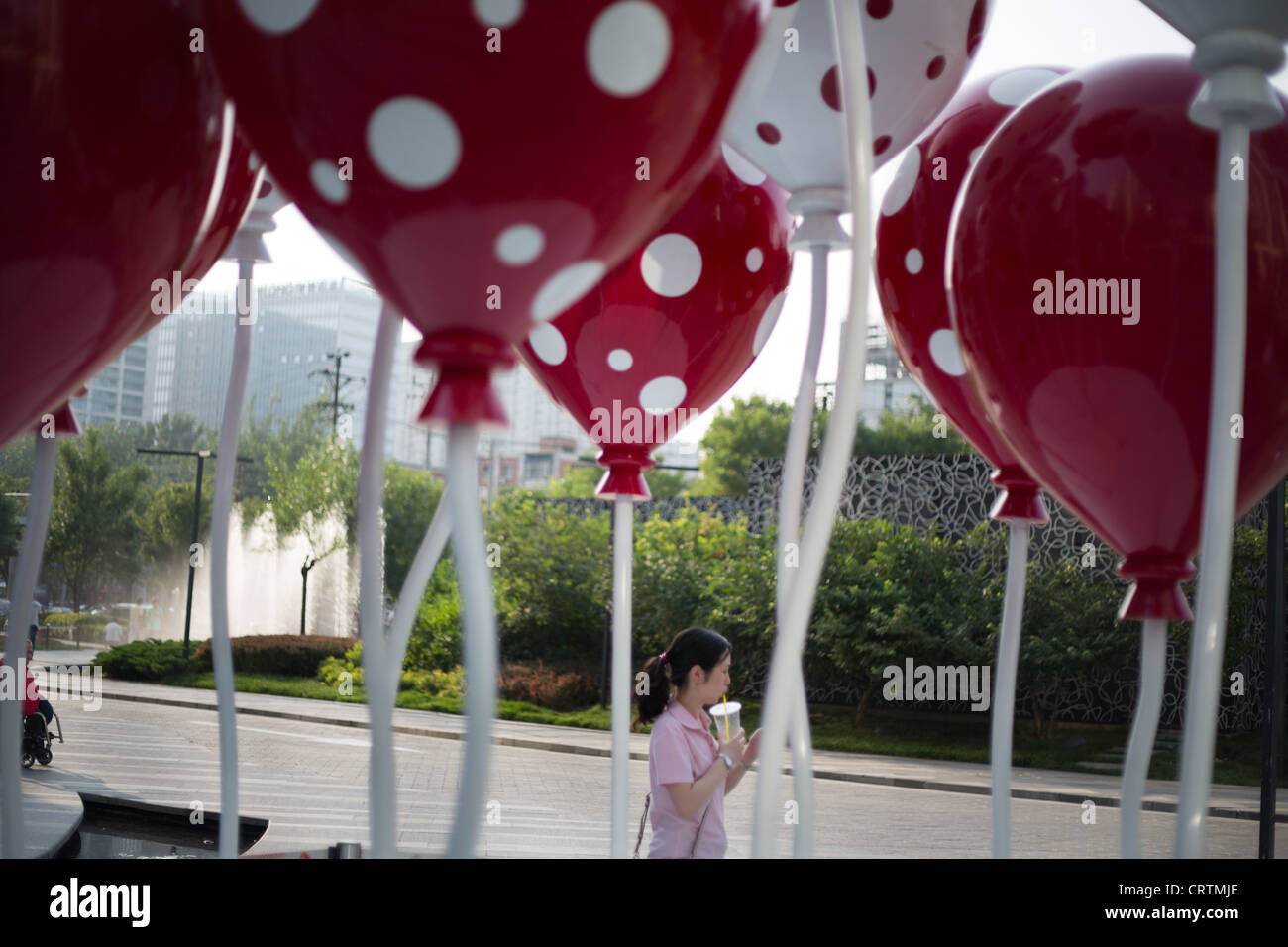 Spotted polkadot balloon artwork In the Sanlitun upmarket shopping district, in Beijing, China