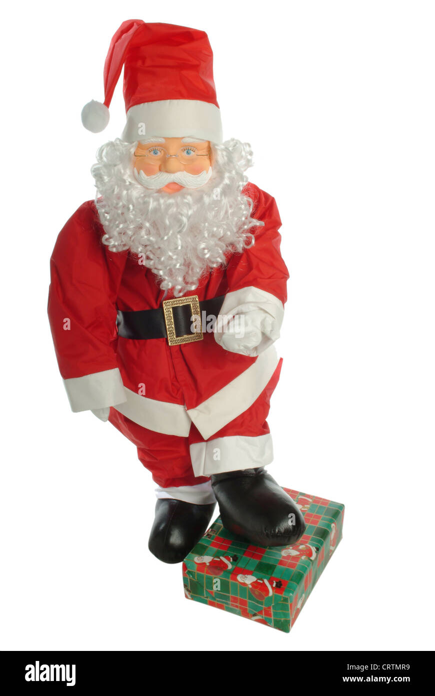 Santa Claus wants money for gift Stock Photo