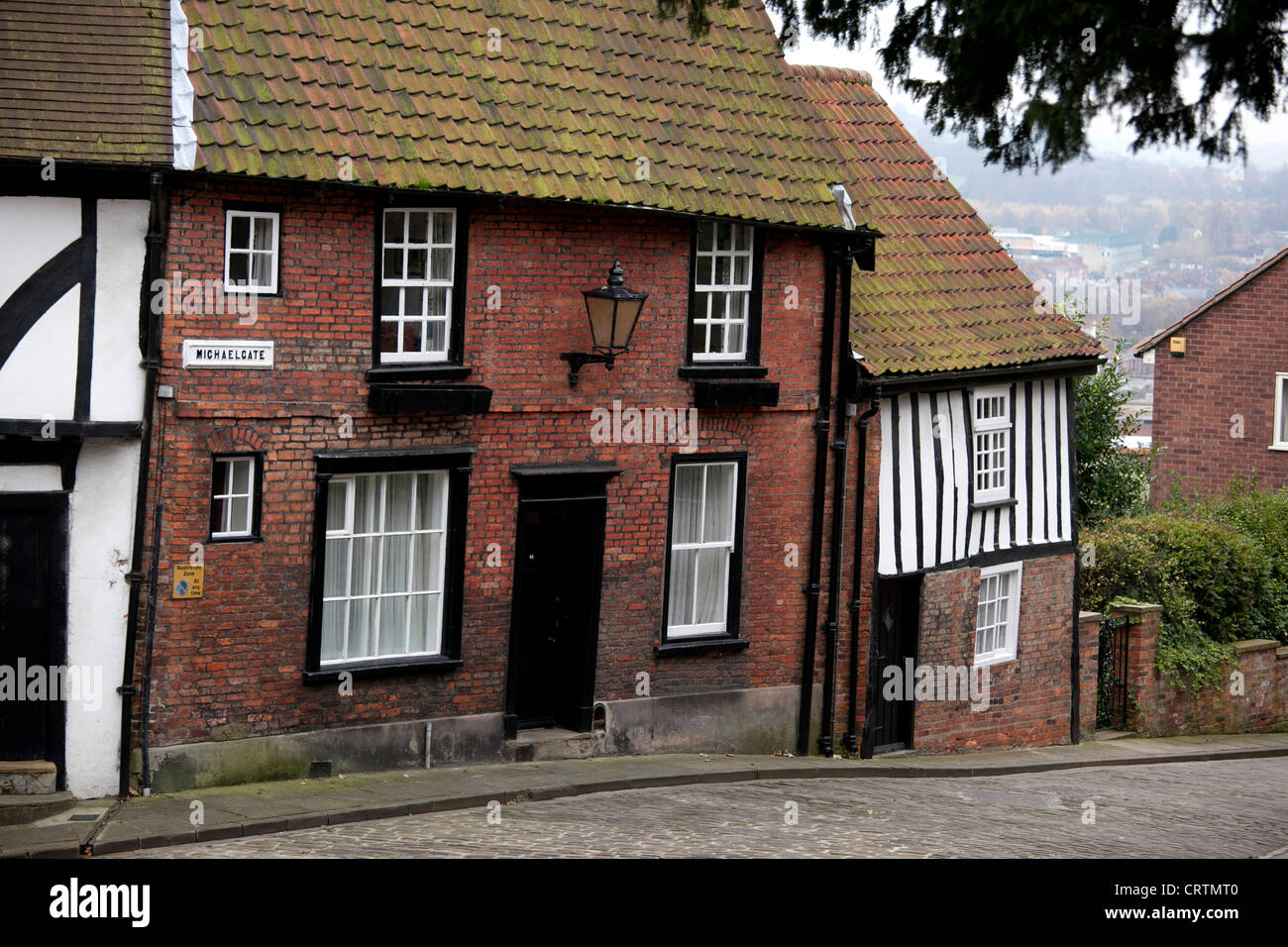 Quaint houses in Michaelgate near the Bailgate area of Upper Lincoln, England, UK. Stock Photo