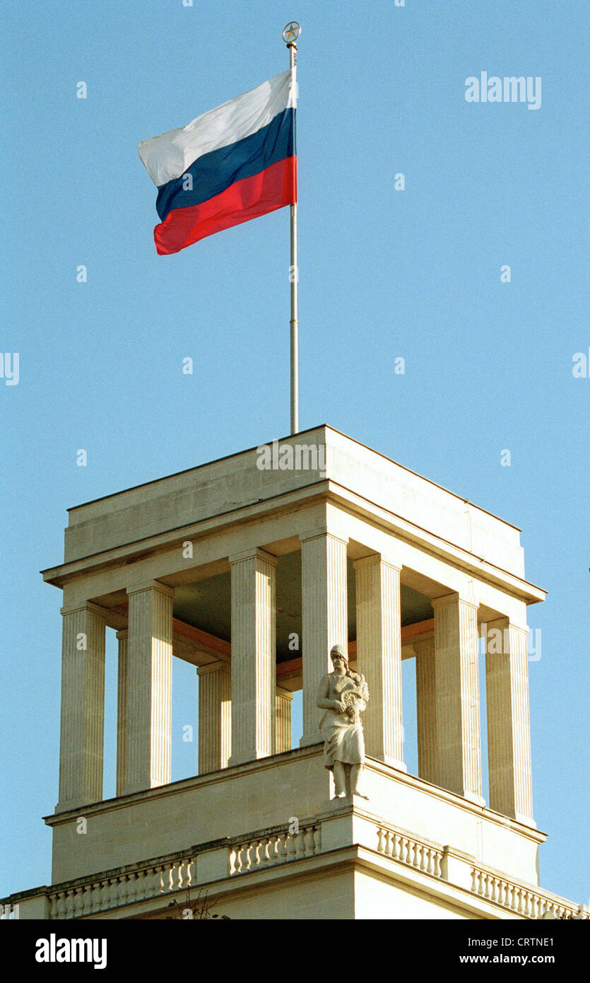 The Russian flag flies at the embassy in Berlin Stock Photo