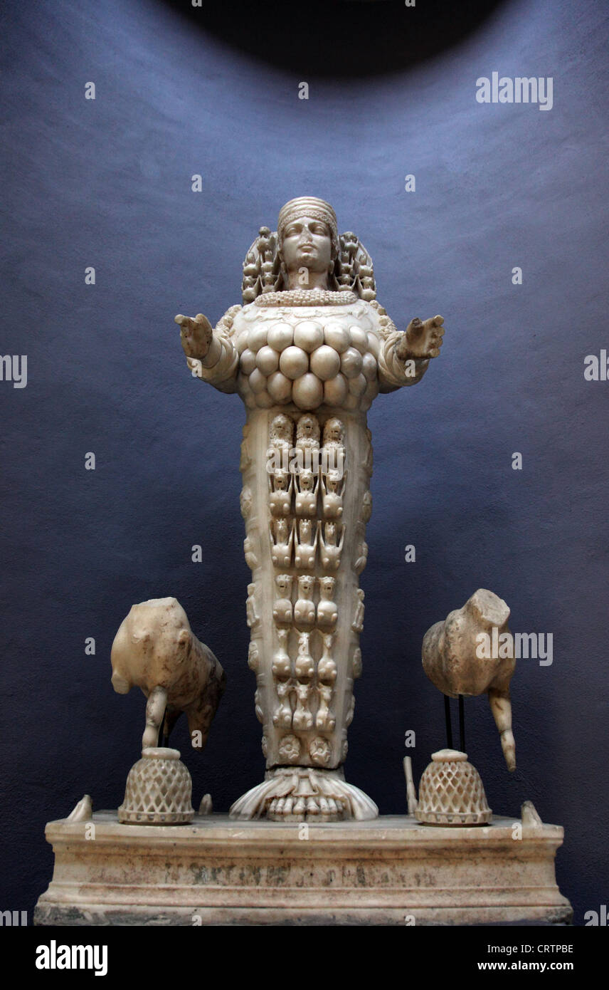 Marble statue of Artemis, goddess of the moon, worship in prehistory, unearthed at Ephesus, Turkey Stock Photo