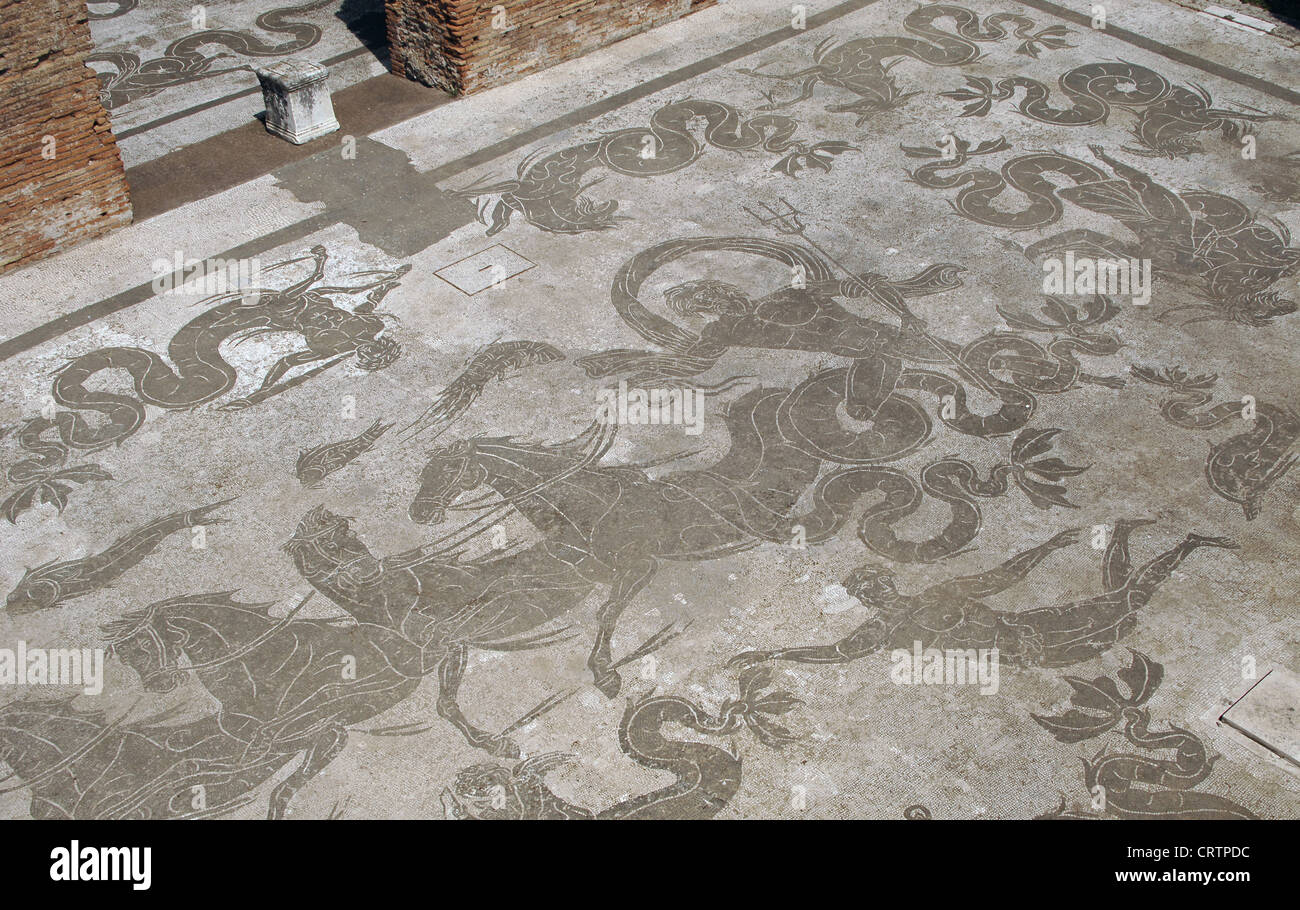 Ostia Antica. Baths of Neptune. Mosaic of Neptune's Triumph depicting