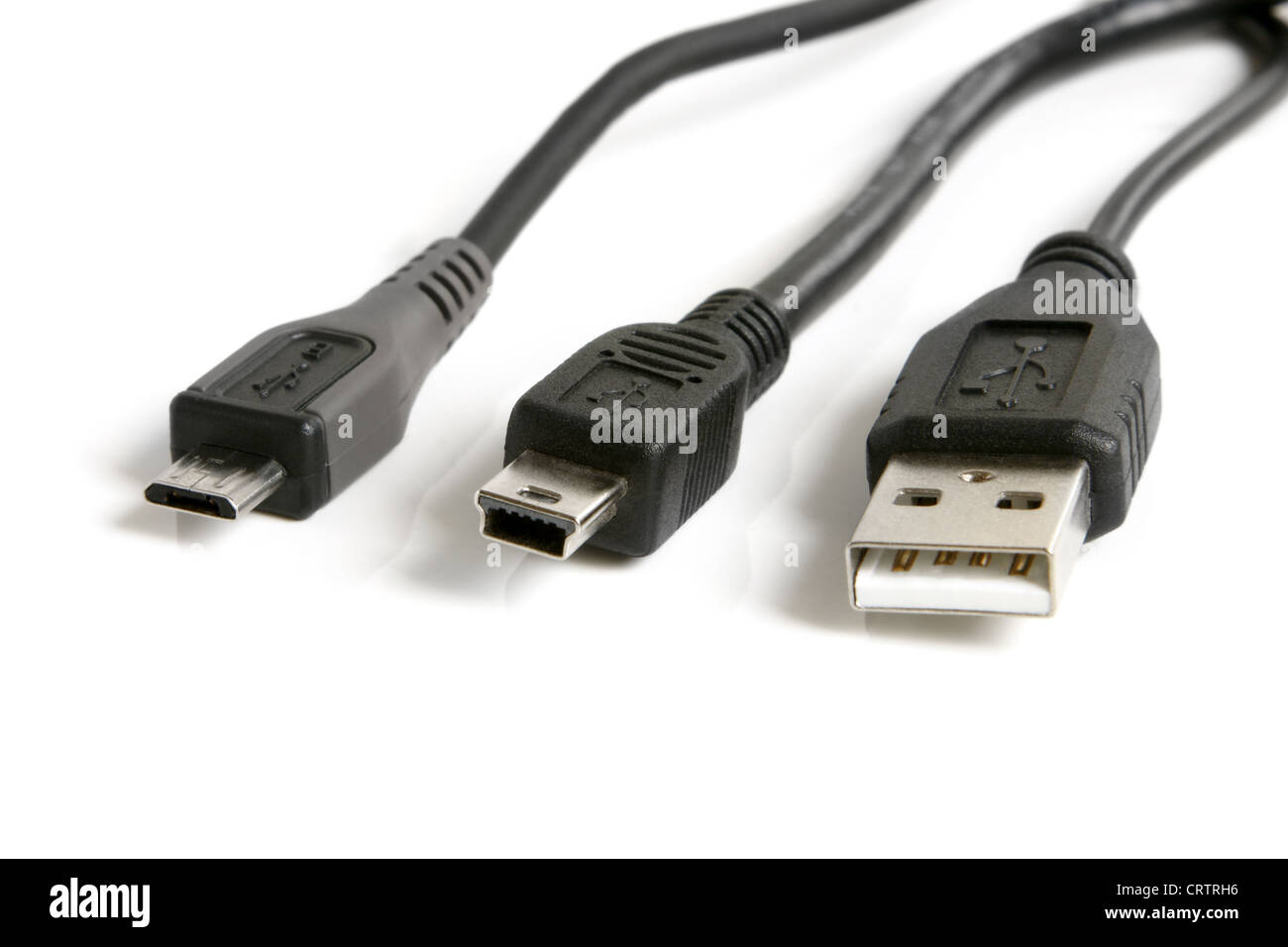 USB, mini-USB and micro-USB cables Stock Photo