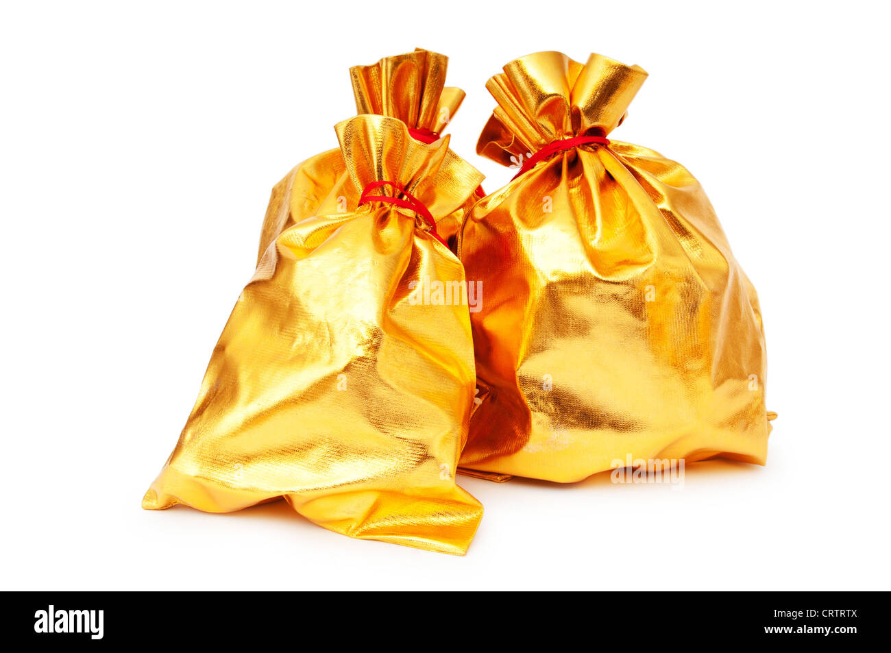 Golden sacks full of something good Stock Photo