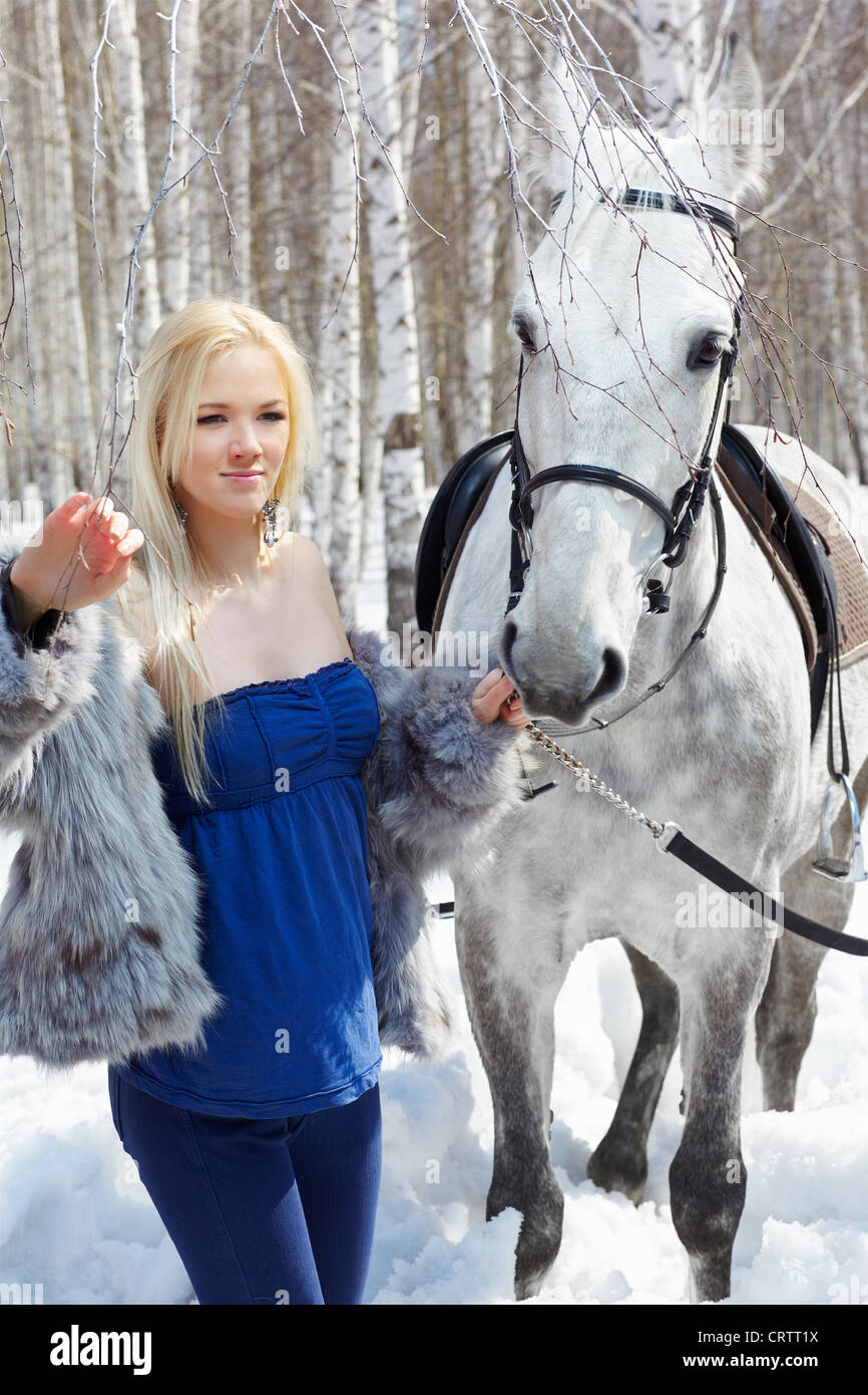 beautiful girl with horse Stock Photo