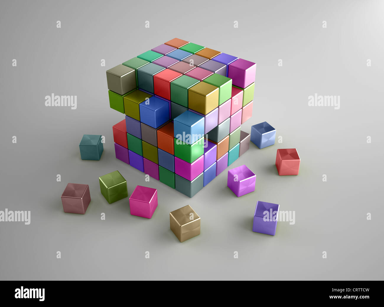 Set of crumbling colorful cubes Stock Photo