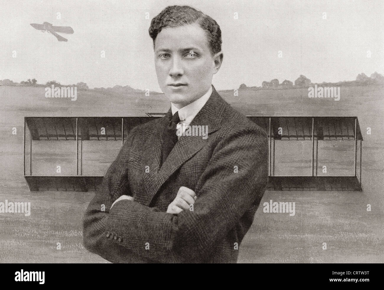 Gustav Hamel, 1889 - missing May 23, 1914. Pioneer British aviator. From The Year 1914 Illustrated. Stock Photo