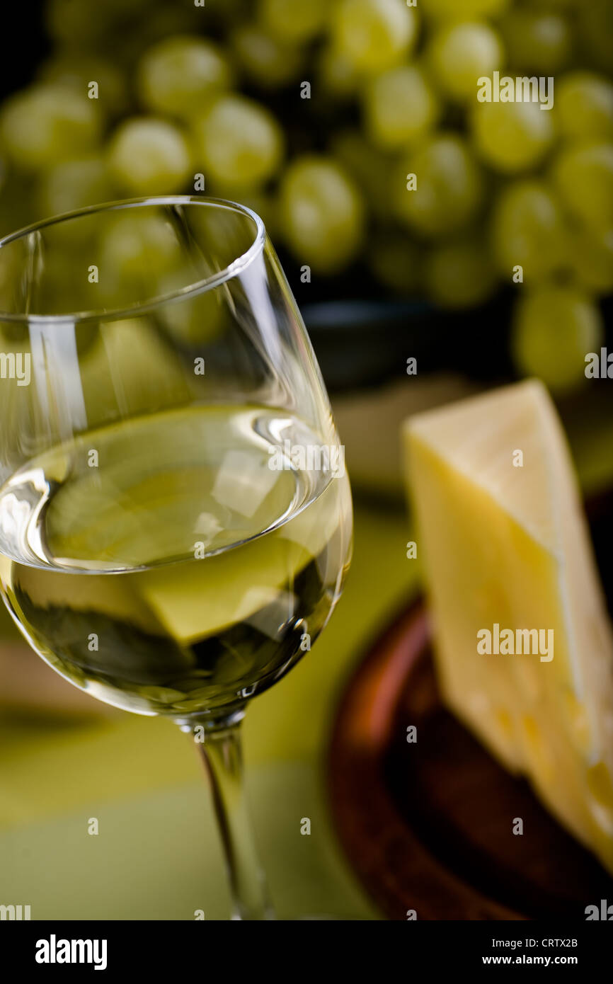 wine bottle and cheese Stock Photo