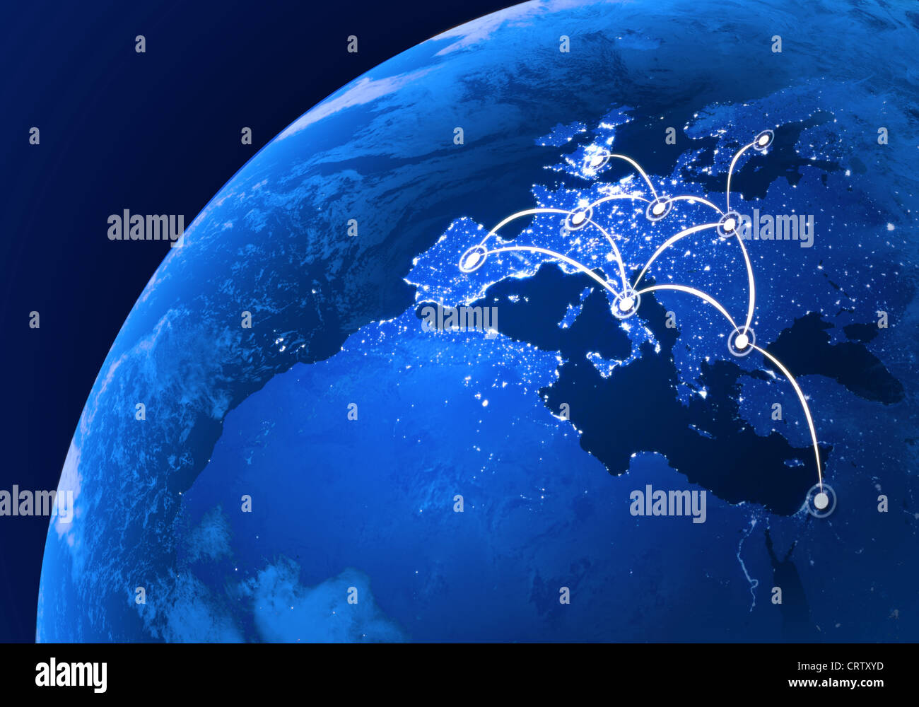 European telecomunication or air travel connections concept illustration Stock Photo