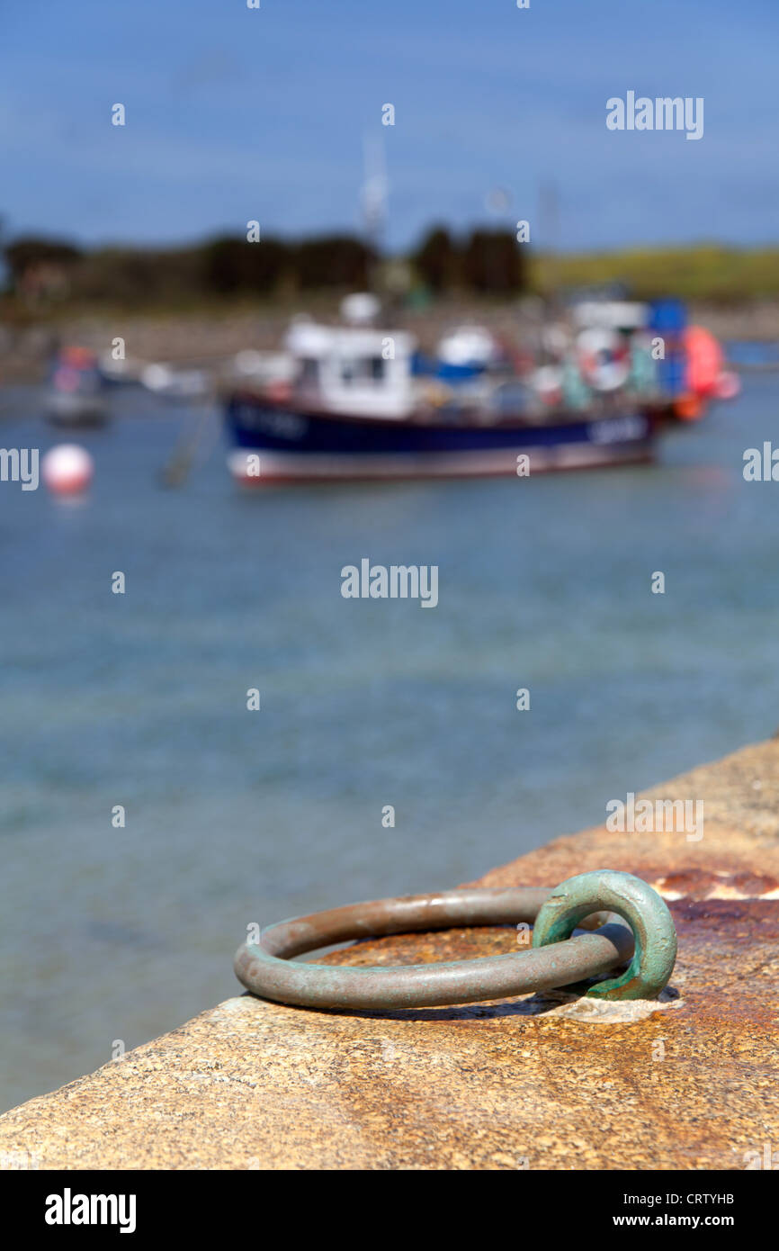 Boat ring harbour wall, Bordeaux Harbour Guernsey, Channel Isles Stock Photo