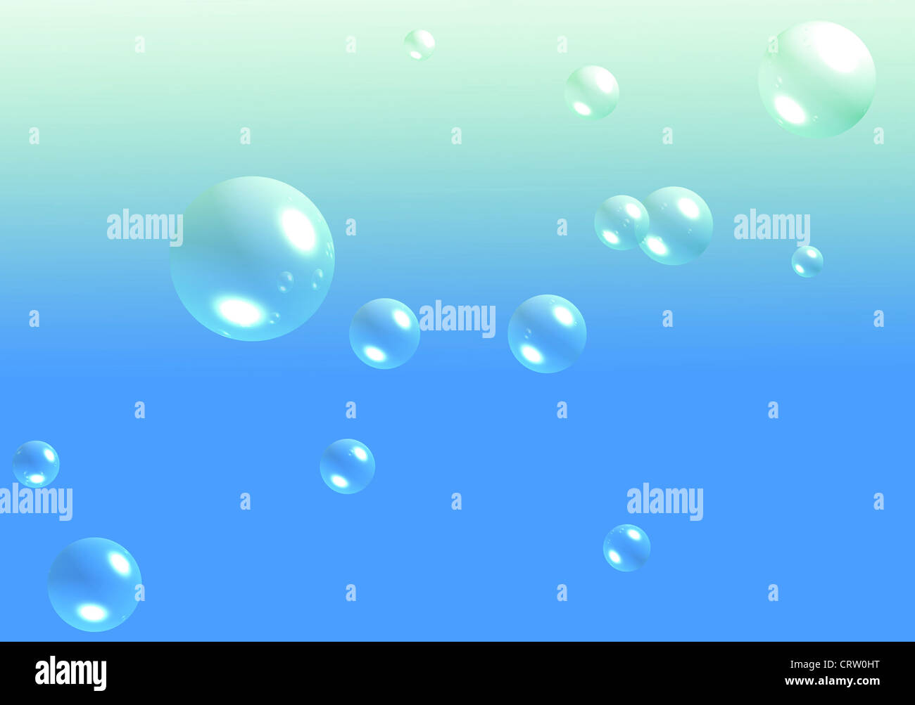 air bubbles on blue gradient background Stock Photo