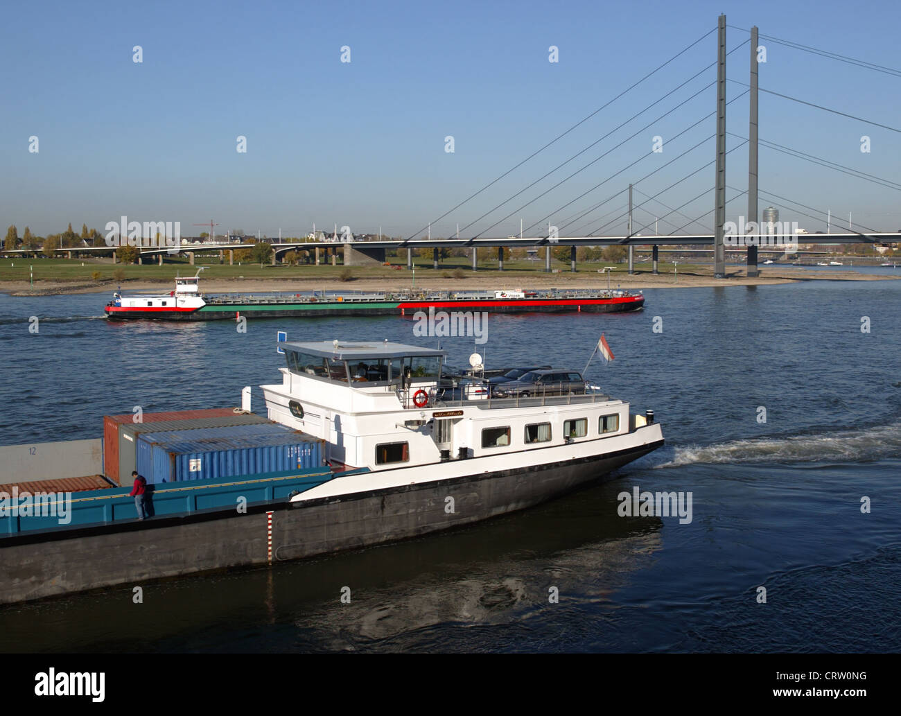 Barges on the Rhine, Duesseldorf Stock Photo Alamy