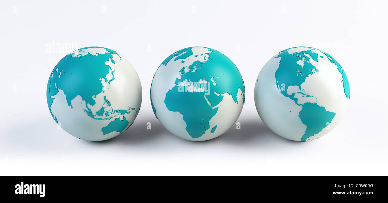 3 computer rendered globes Stock Photo