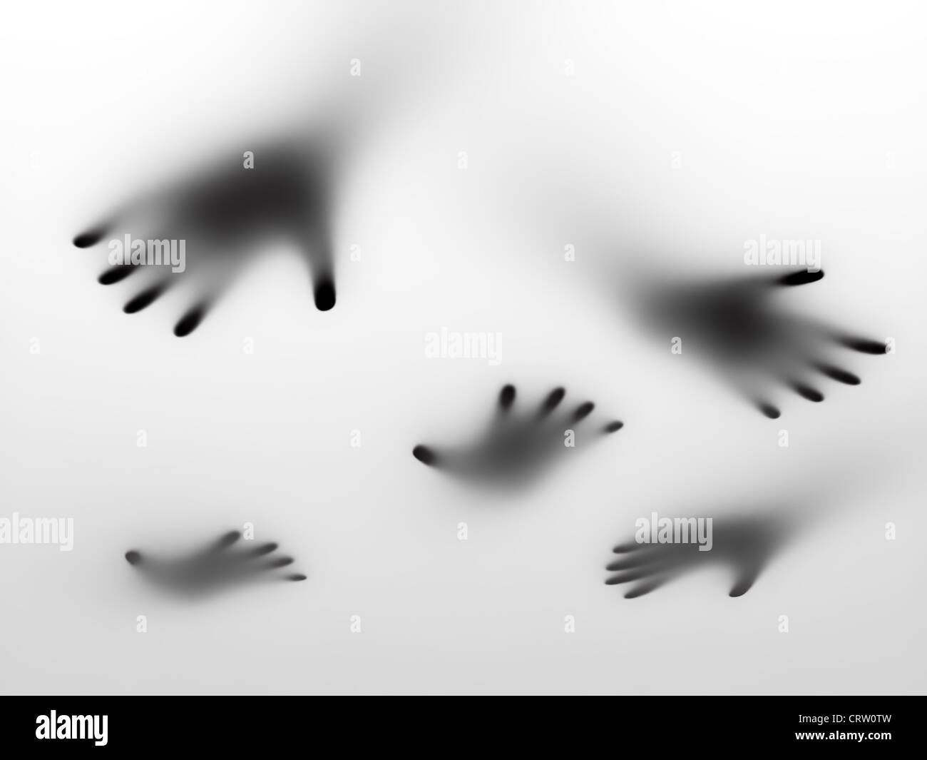 Abstract hands behind a frosted glass surface Stock Photo