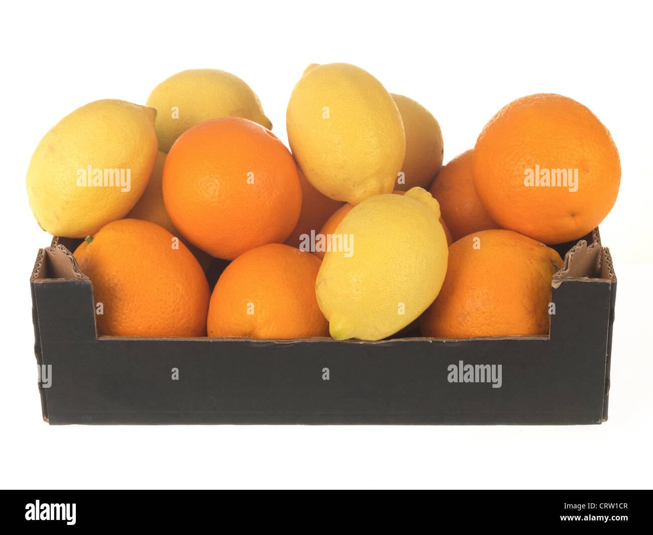 Fresh Ripe Whole Tropical Oranges And Lemons Citrus Fruit, Isolated Against A White Background, With No People Stock Photo
