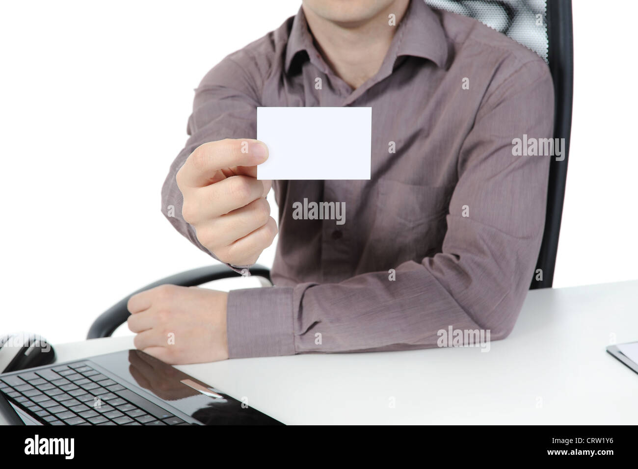 man handing a blank Stock Photo
