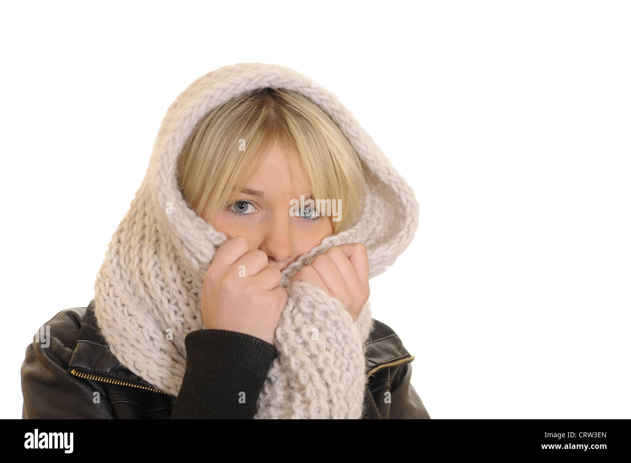 young woman freezes Stock Photo