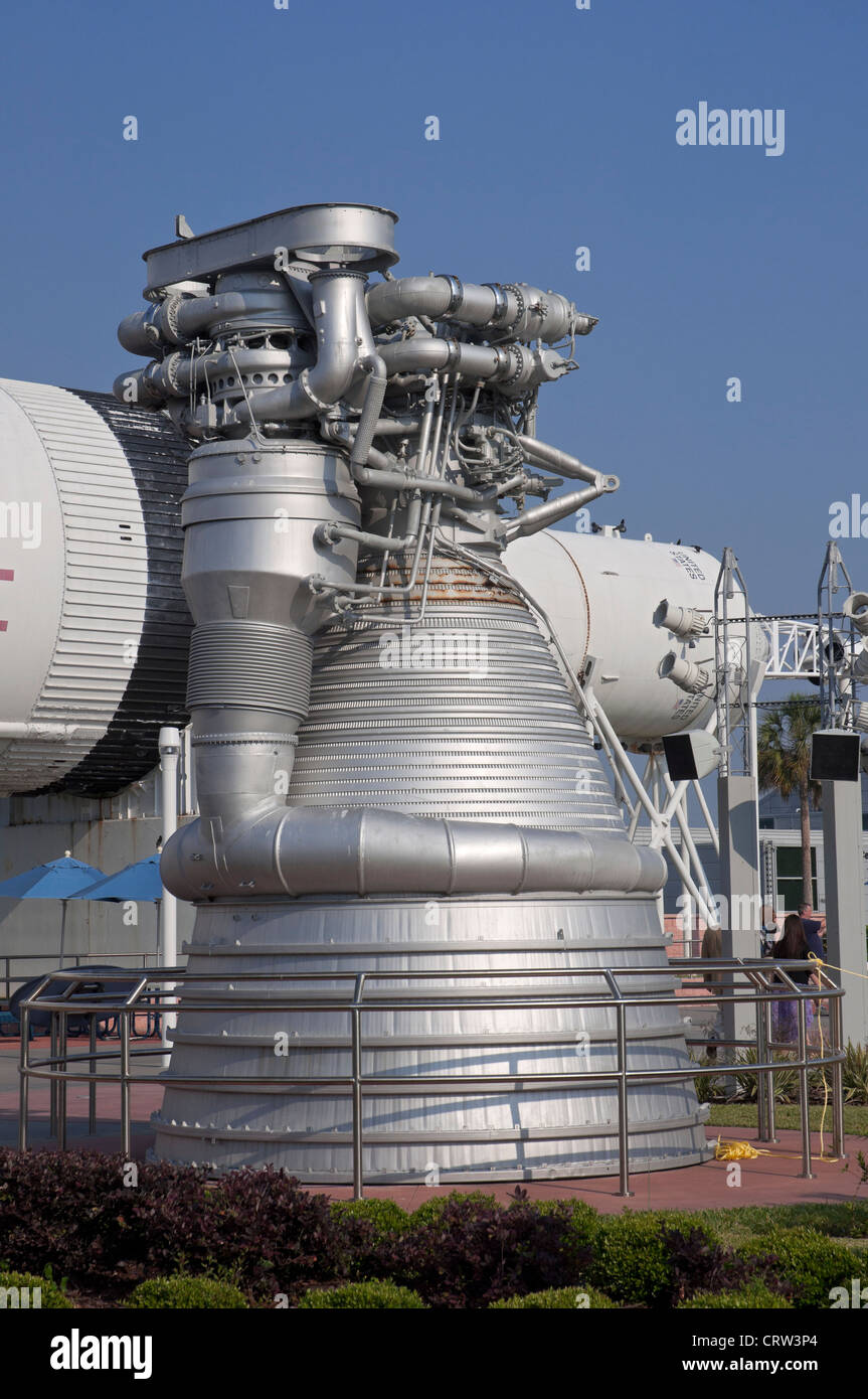 Kennedy Space Center Visitor Complex on Merritt Island Florida the massive F-1 rocket engine for the Saturn V Apollo missions. Stock Photo