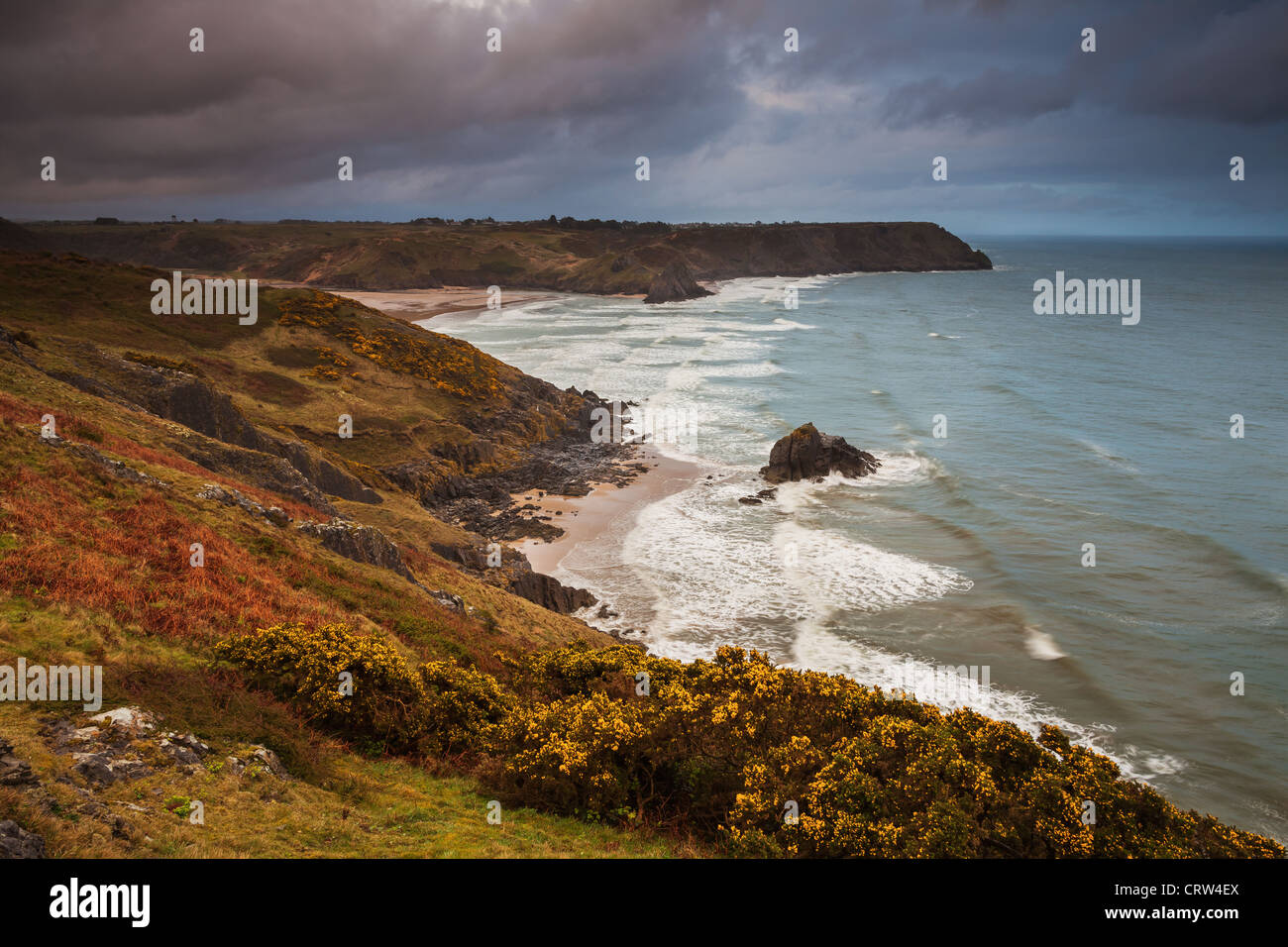 Three Cliffs Bay from Penmaen Burrows, Gower, Wales Stock Photo Alamy