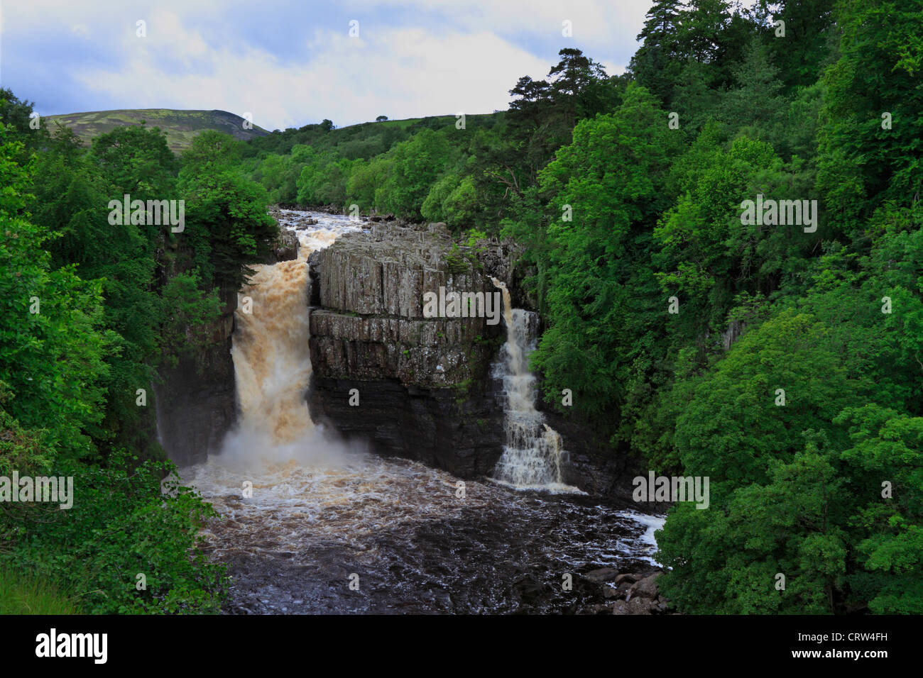 High Force waterfall after heavy rain, River Tees near Middleton in Teesdale, County Durham